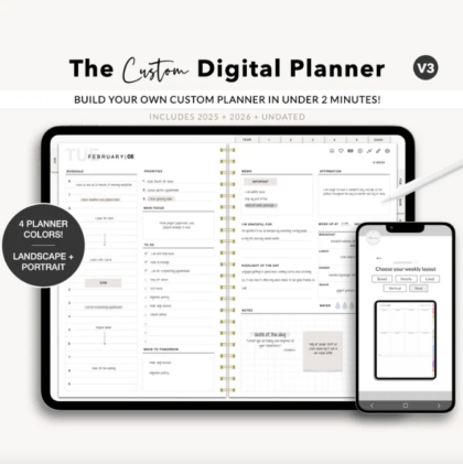 Stay ahead in 2025 and 2026 with the Digital Planner 2025-2026, designed for seamless planning and productivity. This Goodnotes planner and Notability planner is perfect for anyone who wants to organize their personal, academic, or professional life using their iPad. With both dated and undated options, this planner adapts to your needs, offering flexibility and functionality in one sleek digital package. Whether you're managing daily tasks, weekly goals, or long-term projects, this iPad planner features an interactive design that makes scheduling simple and efficient. Use it as a digital notepad, a monthly calendar, or a goal tracker—the possibilities are endless!